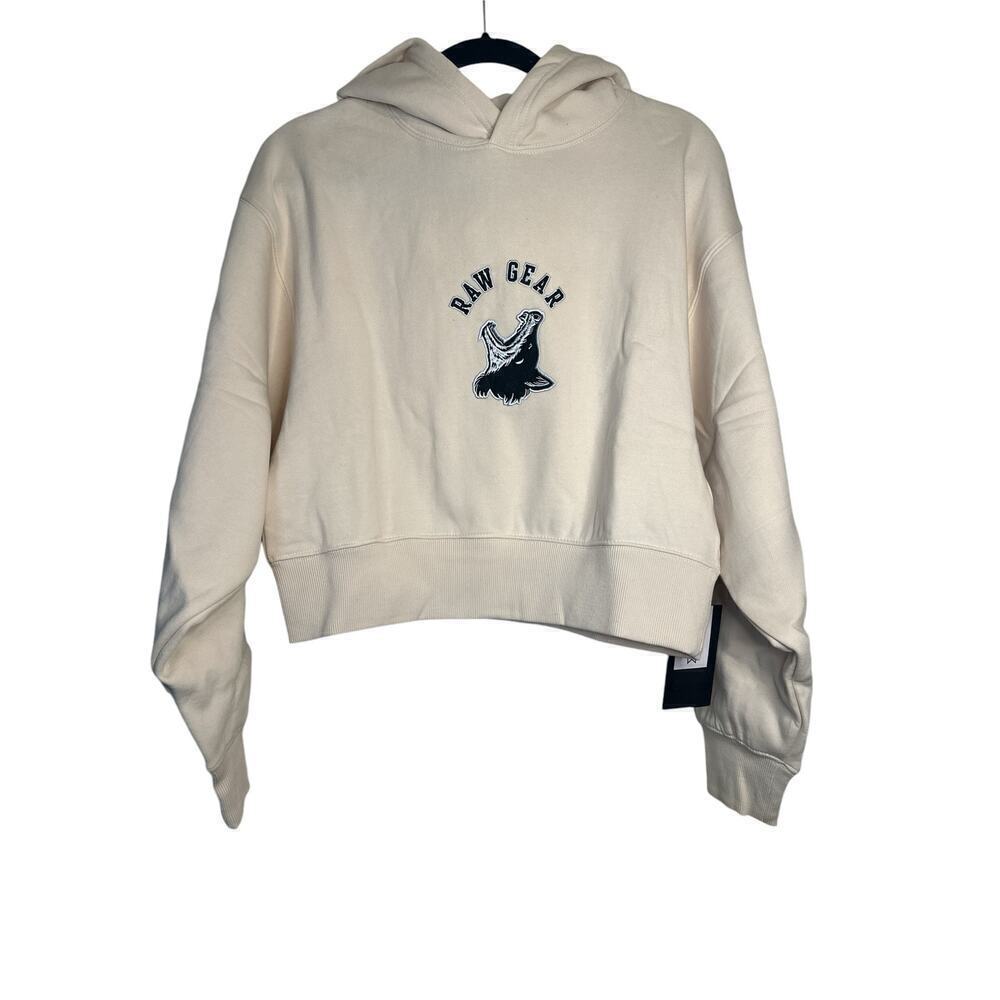 Rawgear Women's Soft Cropped Long Sleeve Sweatshirts Hoodie Size L Cream NWT